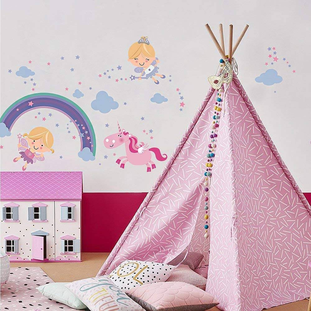 1 2 2 2 amenajare camera mica – dormitor copii 6-13 ani 4 decoratiuni cu unicorni si cort roz de interior pentru fetite
