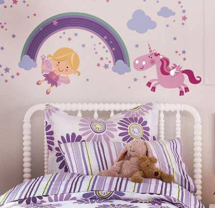 1 2 2 2 amenajare camera mica – dormitor copii 6-13 ani 5 decoratiuni cu unicorni si pat roz pentru fetite