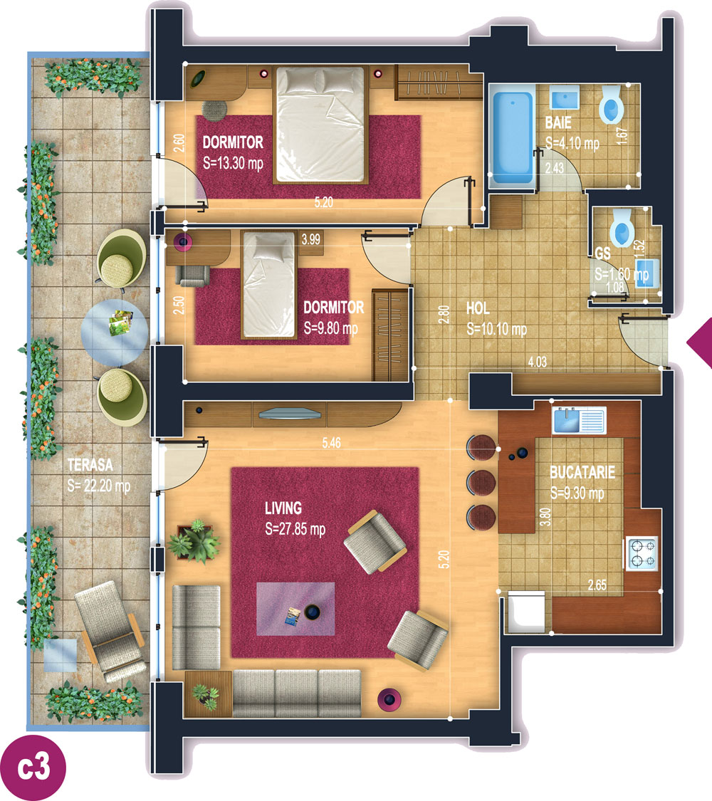 1 – amenajari interioare apartamente 3 camere 1