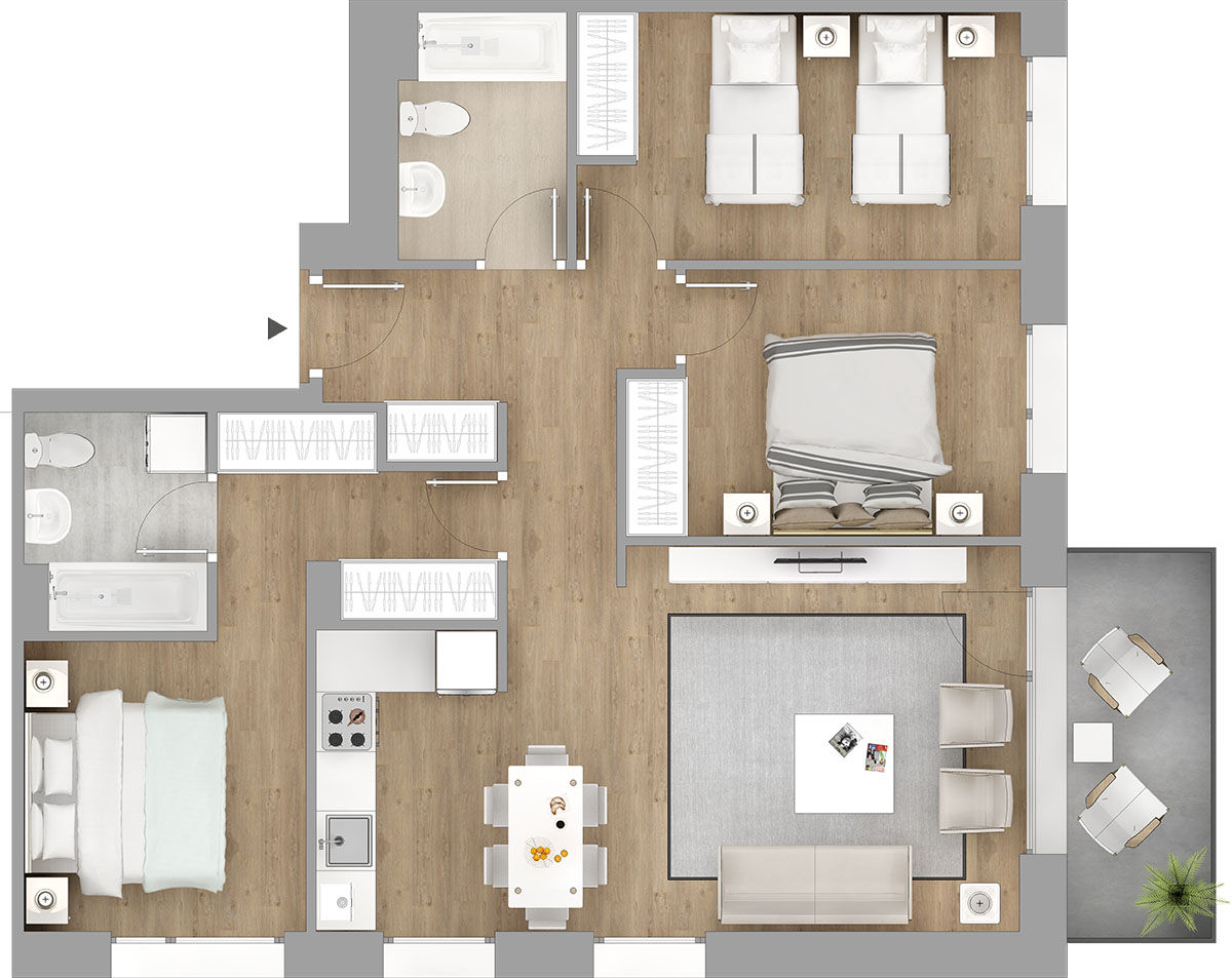 2 – 2 amenajari interioare apartamente – 3 dormitoare 3