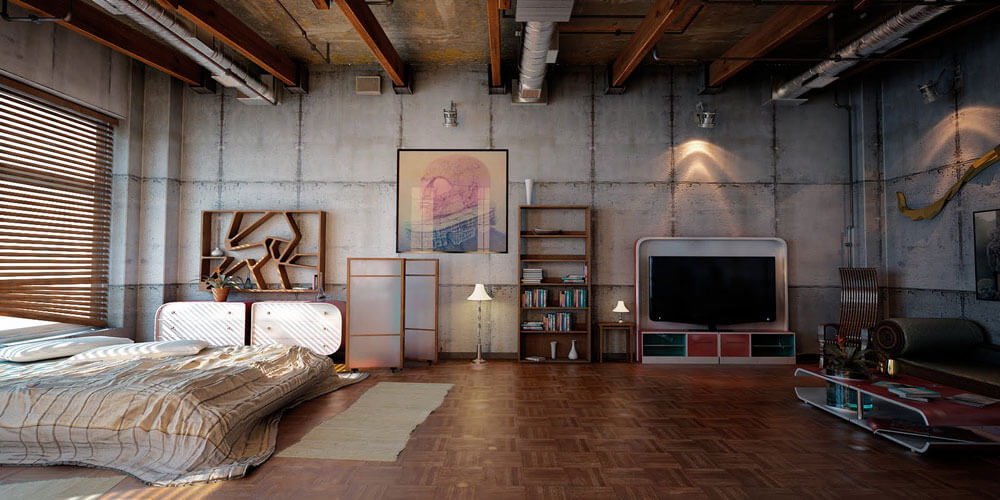 3.1. Stiluri de amenajare Design Industrial Dormitor Open Space