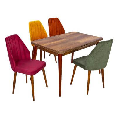 set masa maro si scaune multicolore