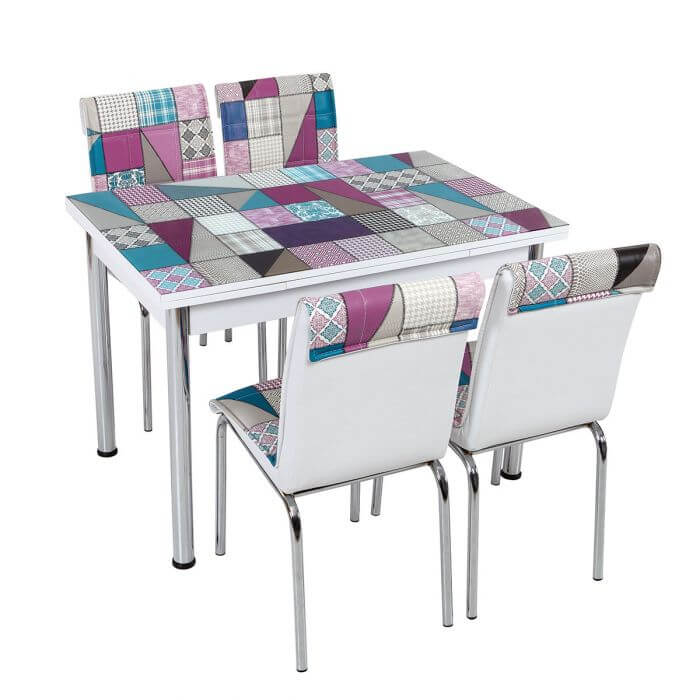 set masa so scaune multicolor patchwork
