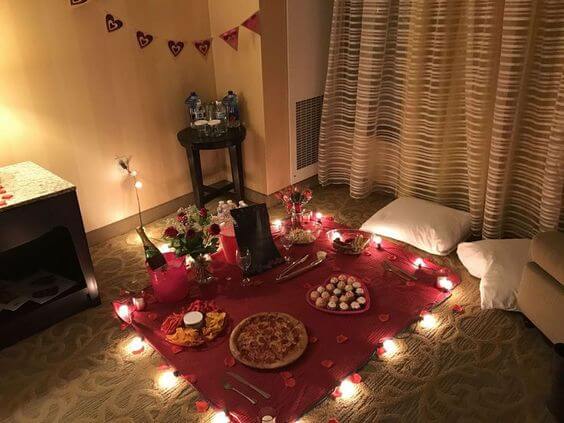 cina romantica picnic in casa