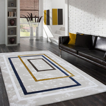 covor geometric auriu alb albastru